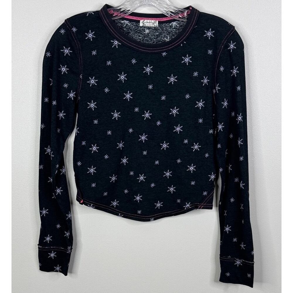 Free People Intimately Snow Bunny Starry Snowflake Cropped Pajama Top Blue XS